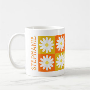 Mug Moustard Jaune Orange Daisy Retro Checkerboard