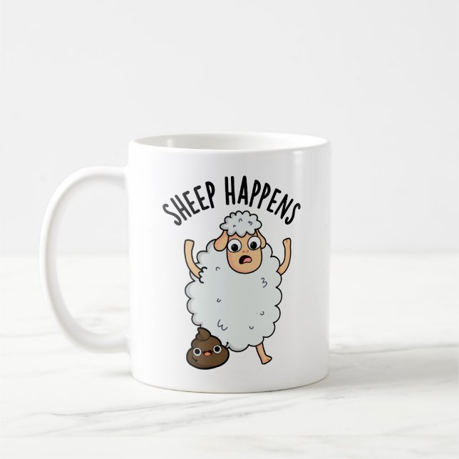 Mug Mouton arrive drôle de caca jeu de mots  (Gauche)