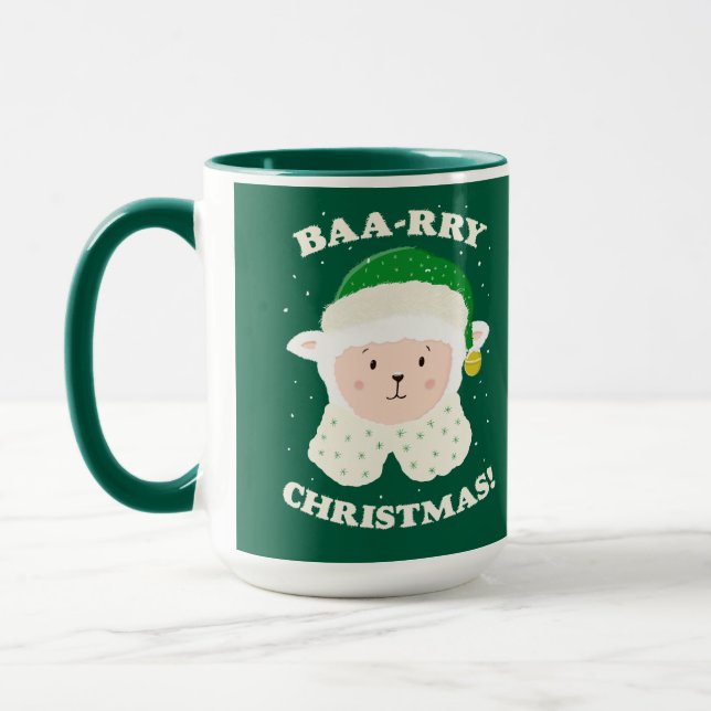 Mug Mouton de fête dit Joyeux Noël en bêlant ! (Gauche)