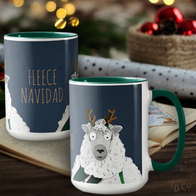 Mug Mouton drôle 'Fleece Navidad' dessin animé bleu gr (Créateur téléchargé)