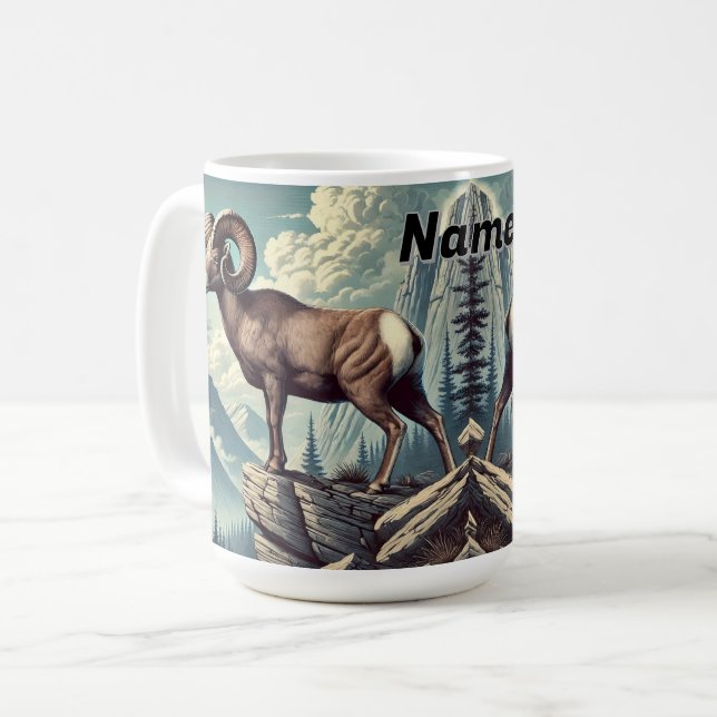 Mug Mouton noir personnalisé sur un rocher (Devant gauche)