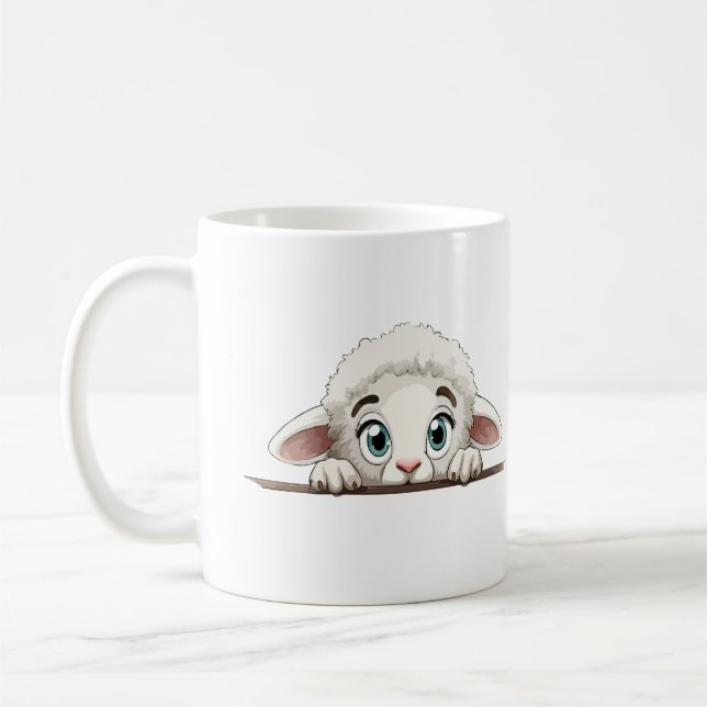 Mug Mouton Peeking mignon adorable Drôle animal dessin (Gauche)