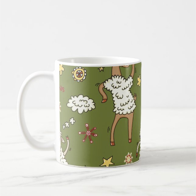 Mug Moutons de Noël : Illustration Vintage animale. (Gauche)