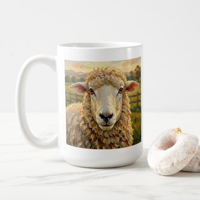 Mug Moutons mignons dans un ranch  et Brebis, les gens (Avec donut)