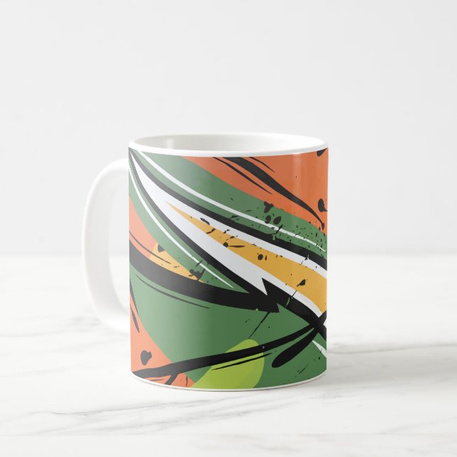 Mug Mouvement Abstrait jaune, noir et vert (Devant gauche)