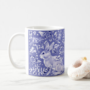 Mug Moyenne Blue Rabbit Oiseau Floral Asiatique Art Dé