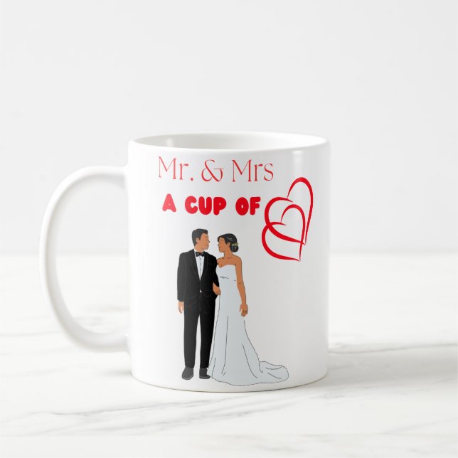 Mug 'Mr & Mrs A Cup Of Love' Deux Coeurs Rouges (Gauche)