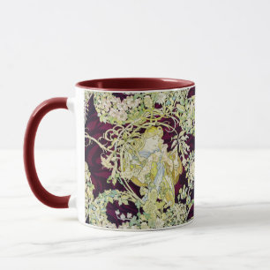 Mug Mucha Femme avec marguerite, Art Nouveau Vintage