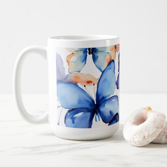 Mug "Mug à papillon bleu blanc (Avec donut)