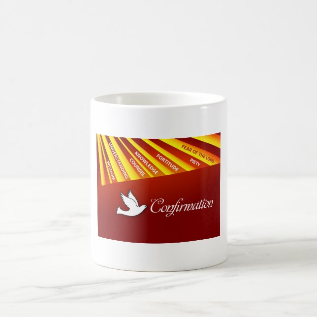 Mug Mug, Confirmation, Colombe sur fond rouge, Rayons (Centre)
