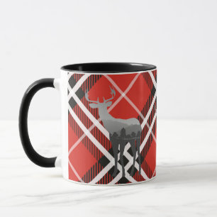 Mug Mug-Deux Tone-Rouge et Black Plaid avec Cerf