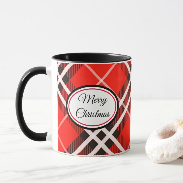 Mug Mug-Deux Tone-Rouge/Noir Plaid Joyeux Noël (Avec donut)
