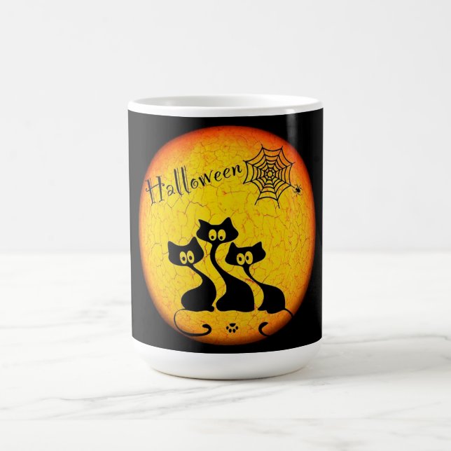 Mug Mug/Lune d'Halloween, Chats noirs, Araignées et We (Centre)