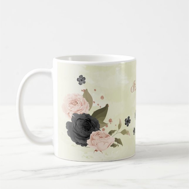 Mug muge café fleurs rose blush noir (Gauche)