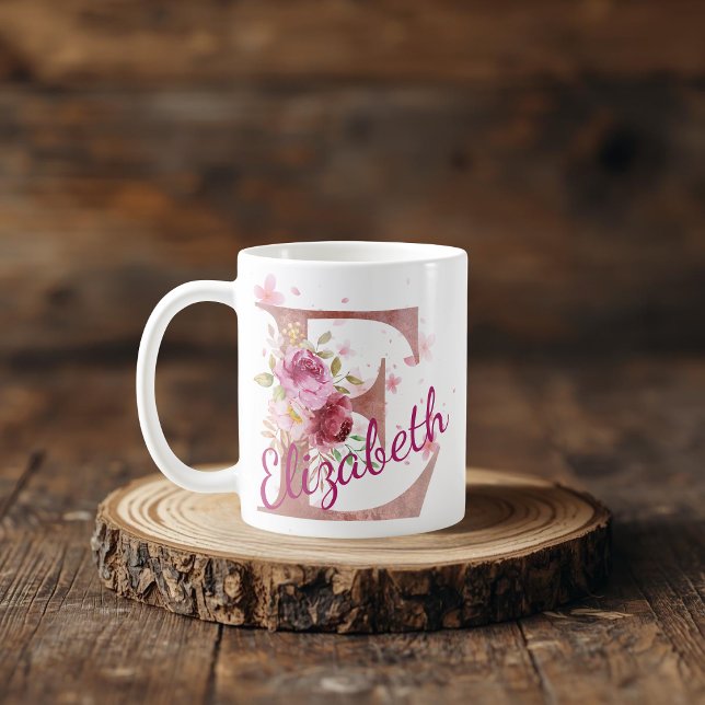 Mug Mugue à initiale florale personnalisée – Lettre E (Créateur téléchargé)