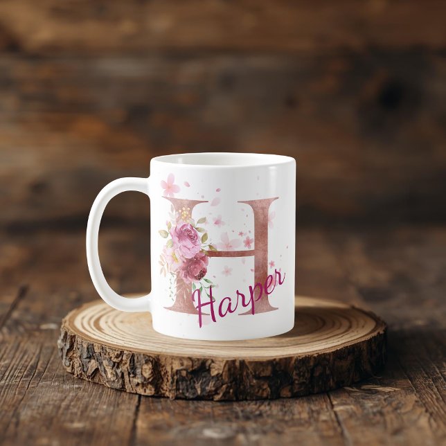 Mug Mugue à initiale florale personnalisée – Lettre H (Créateur téléchargé)