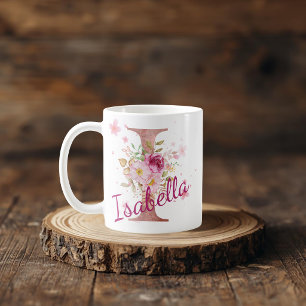 Mug Mugue à initiale florale personnalisée – Lettre I