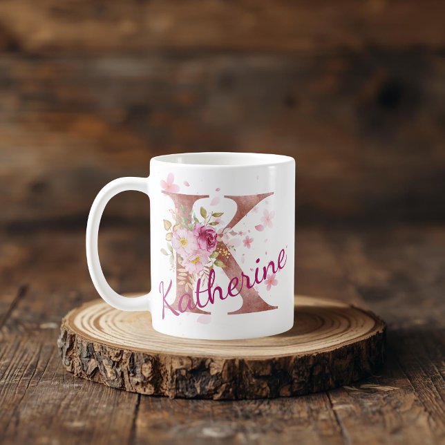 Mug Mugue à initiale florale personnalisée – Lettre K (Créateur téléchargé)