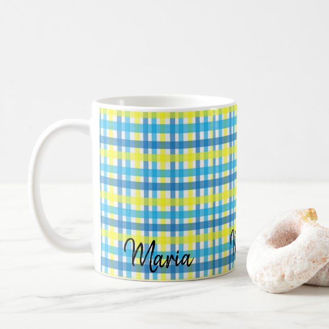 Mug Mugue à rayures jaunes et bleues (Avec donut)
