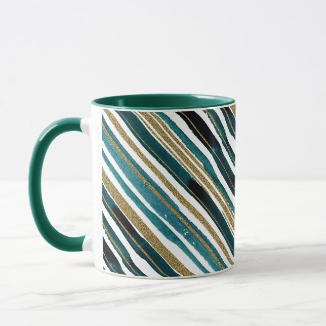 Mug Mugue à rayures scintillantes vertes et dorées (Gauche)