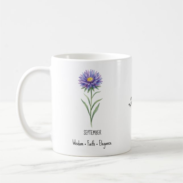 Mug Mugue de fleur de naissance de septembre – Aster (Gauche)