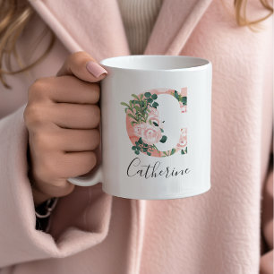 Mug Mugue Initiale Aquarelle Florale - C