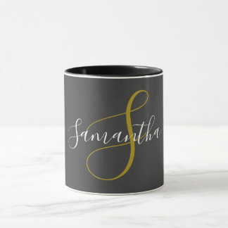 Mug Mugue Lettre Monogramme Doré & Nom Blanc