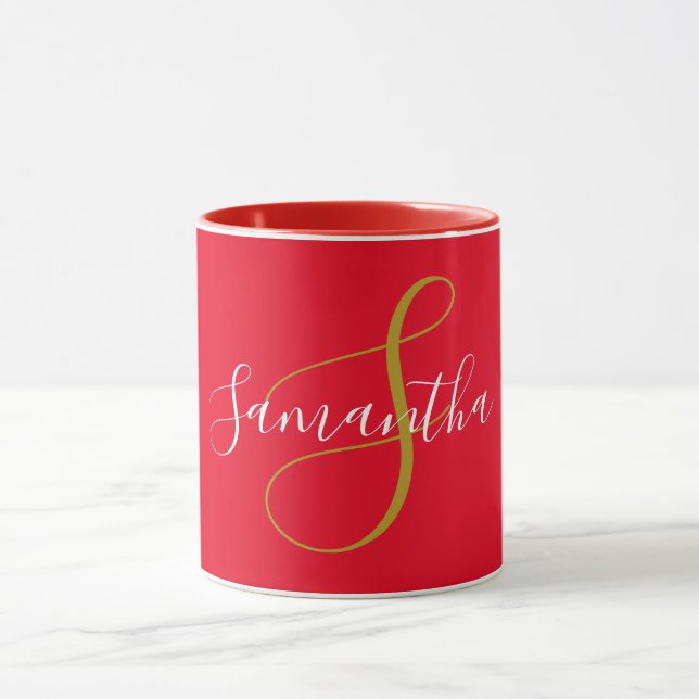 Mug Mugue Lettre Monogramme Doré & Nom Blanc (Centre)