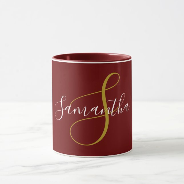 Mug Mugue Lettre Monogramme Doré & Nom Blanc (Centre)