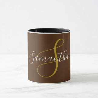 Mug Mugue Lettre Monogramme Or & Nom Blanc