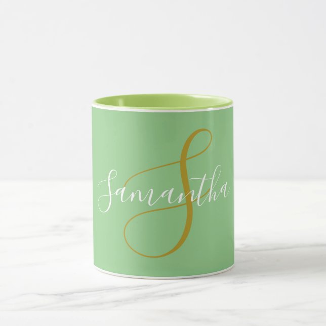 Mug Mugue Lettre Monogramme Or & Nom Blanc (Centre)