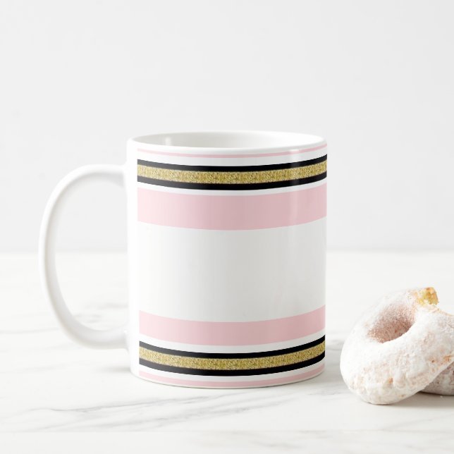 Mug Mugue rayure noire Or rose et blanc (Avec donut)
