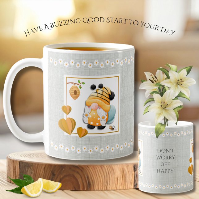 Mug Muguet Capriceux N'Inquiète Pas Abeille Heureuse M (Brighten your morning coffee routine with this adorable watercolor Bee Gnome mug)