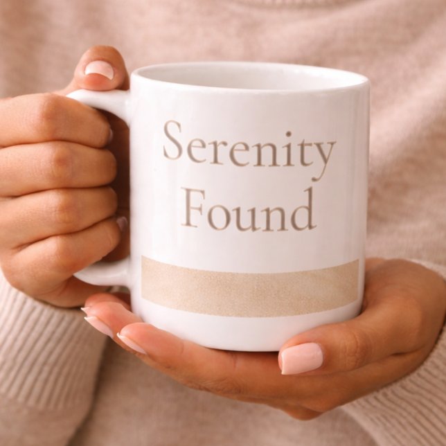 Mug Mugueuse Bande Sérénité Beige (Beige watercolor band with serene wording for slow, meaningful morning moments)