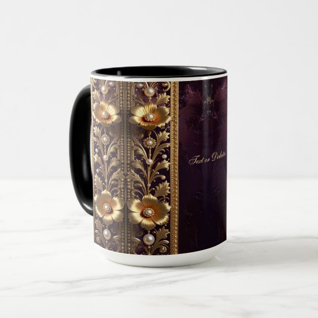 Mug Mugueuse Ornementale Florale Dorée (Devant gauche)