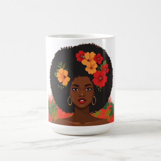 Mug Mulher Afro Brasileira Cabelo Natural Flores Tropi (Centre)