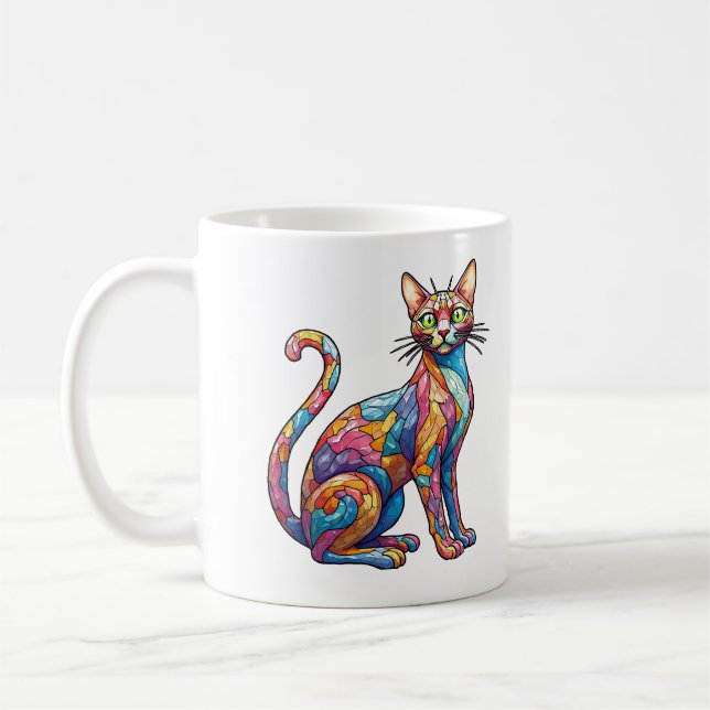 Mug Multicolor Mosaic drôle Chat 756 (Gauche)