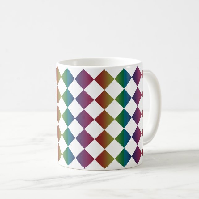 Mug Multicolore Diamant Harlequin Damier  (Devant droit)