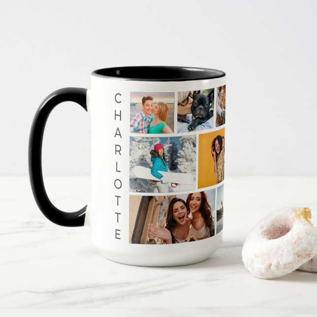 Mug Multiphoto Collage moderne Nom personnalisé (Avec donut)