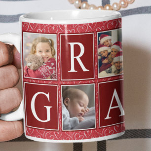 Mug Multiphoto Red Heart Motif Grandma Photo