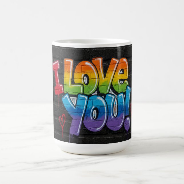 Mug Mur de briques noir avec graffiti « Je t'aime ! » (Centre)