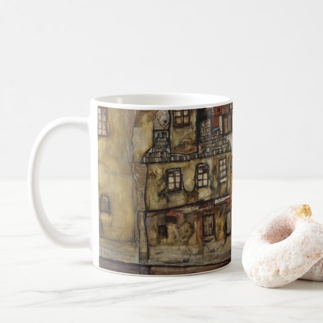 Mug Mur de maison sur la rivière par Egon Schiele (Avec donut)