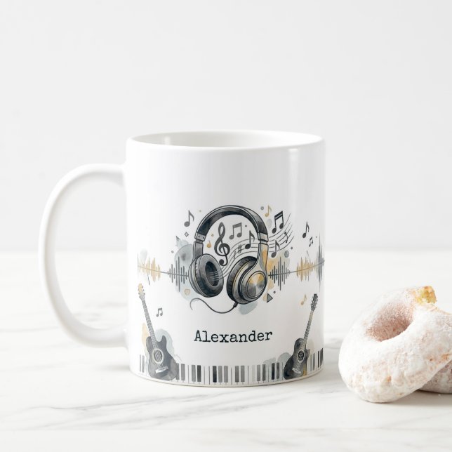Mug Music Lover Artist Watercolor Personalized Name (Avec donut)