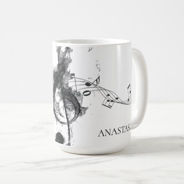 Mug Music Note Personnalisé noir et blanc (Devant droit)