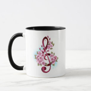Mug Musical treble clef notes with sakura flowers