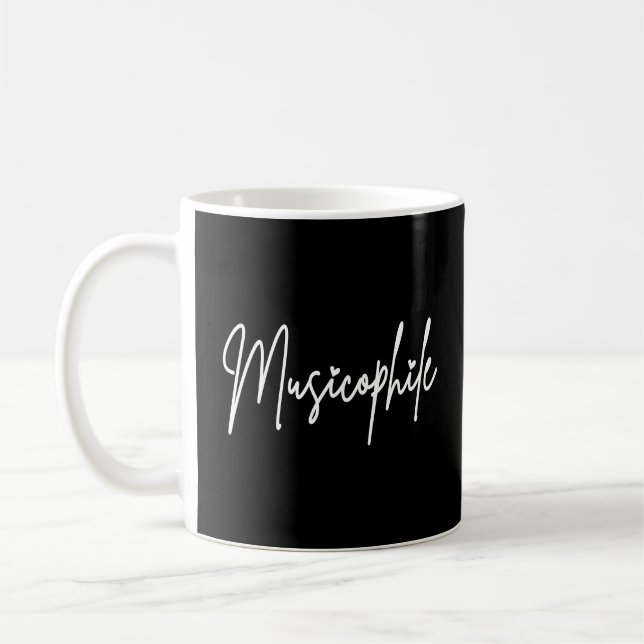 Mug Musicophile Typo avec cœurs d'amour Écriture blanc (Gauche)