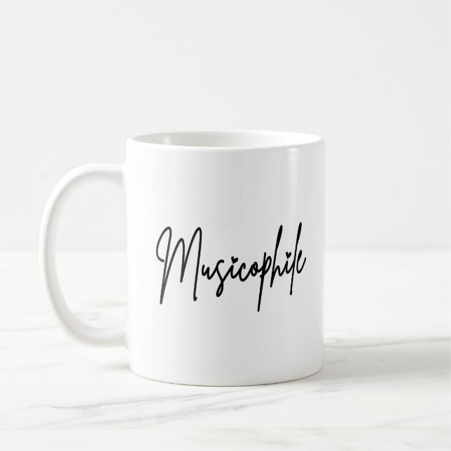 Mug Musicophile Typo avec cœurs d'amour Écriture noire (Gauche)