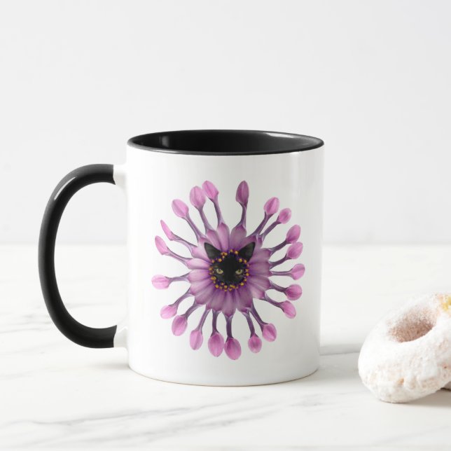 Mug Musique à fleur de chat noir (Avec donut)