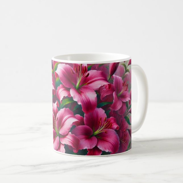 Mug Musique à fleurs aux lys rose vif (Devant droit)