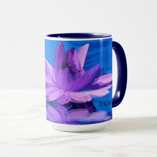 Mug Musique à l'eau violette Lily sur bleu (Devant droit)
